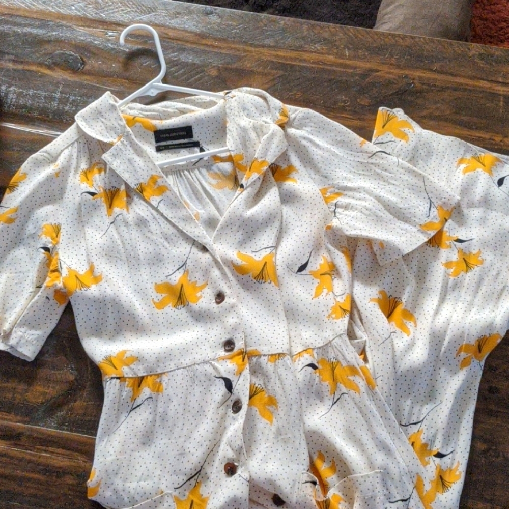 White and black polka dot & floral dress